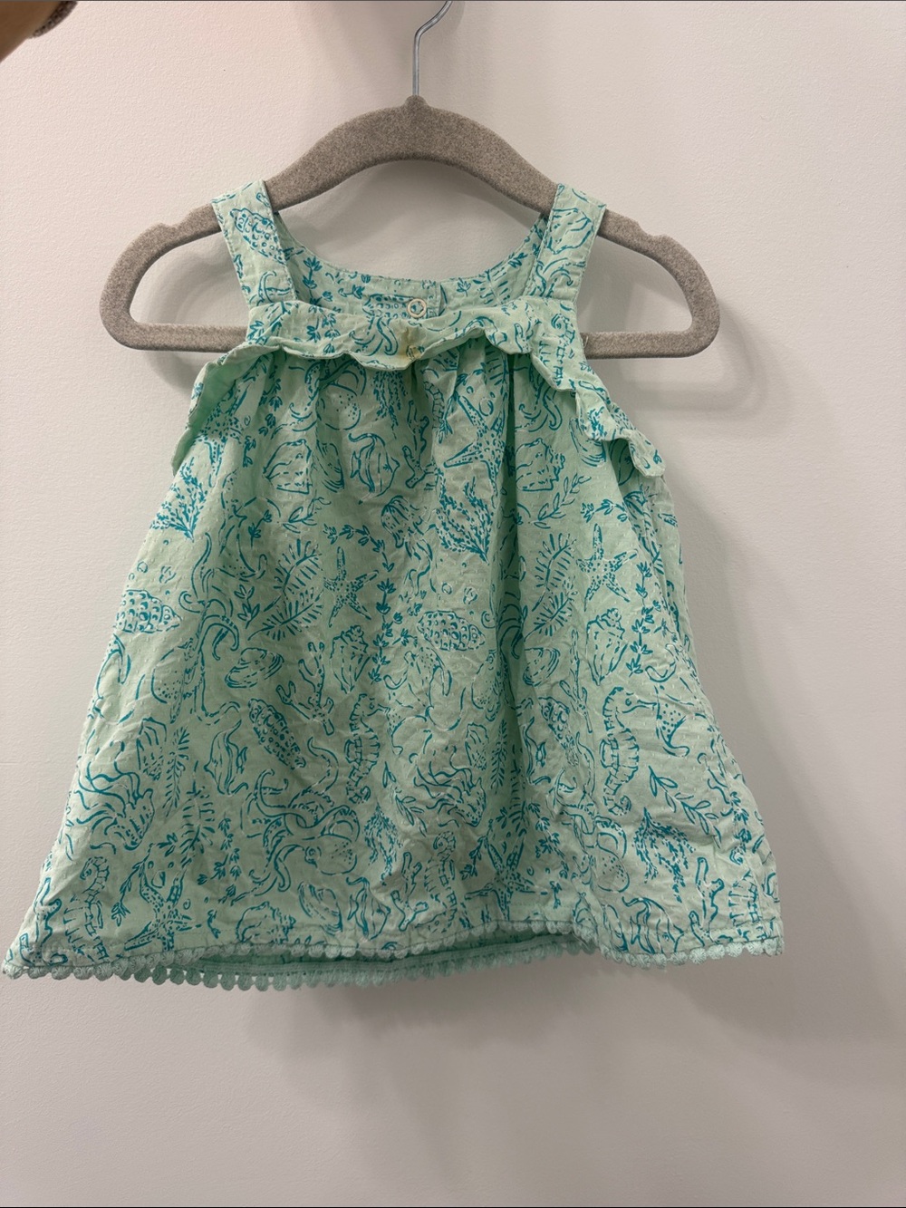Tommy Bahama Mint Green Printed Girls' Tank Top with Pom Trim